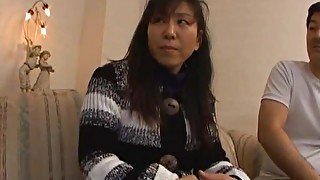 Hairy Japanese MILF gets her tits licked and pussy fucked hard