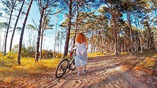 I took my Bike Partner a Scenic Place to Fuck! Ginger Redhead Teen Public Outdoor Cowgirl Cum