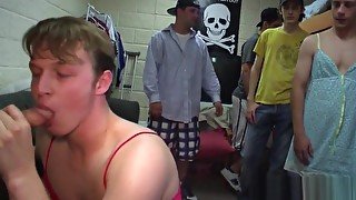 Humiliated frat teens 18+ sucking hard cock