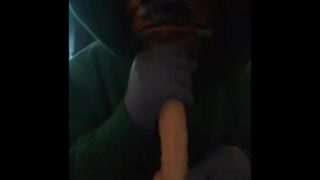 Black girl sucks white dildo