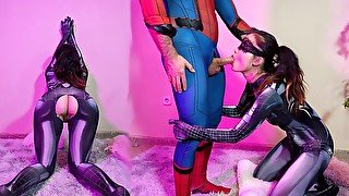 Asian Spidergirl in tight suit creampied. Special Halloween!