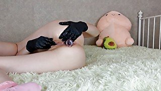 Butt Plug In Ass Masturbation Big Clitoris Pissing In Fetish Latex Gloves Stepsister