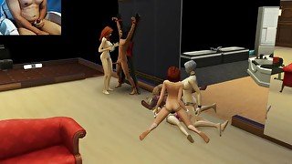 Orgy in the secret room at work - Sims