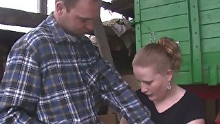 Chubby village whore gives a really amazing blowjob in the barn