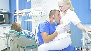 Naughty blonde nurse gets fucked in the office by the doctor