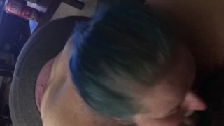 Pawg with blue hair sucks and fucks