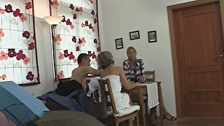 Old couple and teen oral 3some