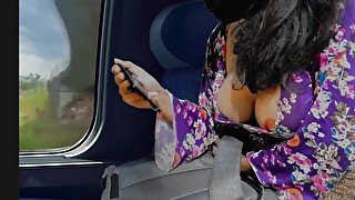 Hot Asian sexy girl downblouse in train