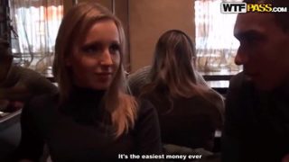 Ambrosial blonde Stacy Cute in real blowjob video in public place