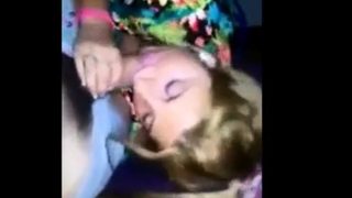 Crazy blonde girl sucks cock and pulls out just in time