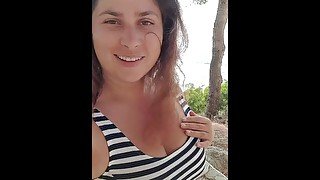 Busty Cutie ExpressiaGirl Masturbates, Fingers Hard herself and Chats with Friends in a Public Park