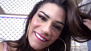 Curvy latina ts jerking thick cock