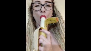 Red lipstick bj banana tease and humilation