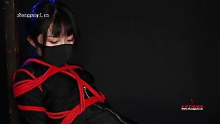 Ninja Girl Tied In Red Ropes