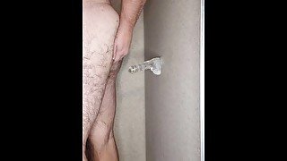 Riding a dildo in the shower