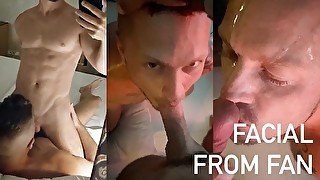 Meeting With Fan was so Hot Lots of cum on my face Big Facial