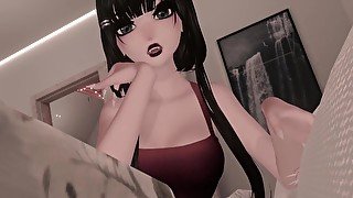 Sweet Romantic kiss and cuddle VR Virtual Goth GF comforts you during thunderstorm viewer POV