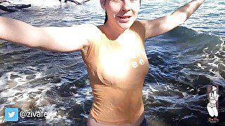 Ziva Fey - Getting wet fully clothed in the ocean