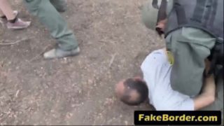 Slutty babe gives border guard big dong blowjob