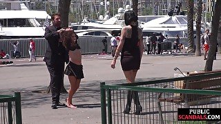 Humiliated european public nudity and kinky spanking