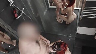 Creampieing a hot redhead teen in a student drom shower