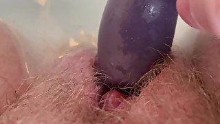 Hairy FTM orgasms 4 times using clit suction toy in the bath