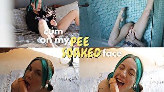 Cum on my pee soaked face