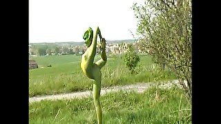 flexible snake lady crawling in nature