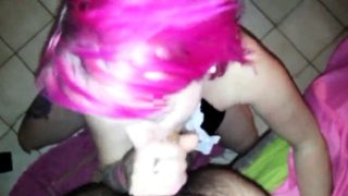 PINK HAIR SLOPPY DEEPTHROAT FACEFUCK CUM ALL OVER HER FACE