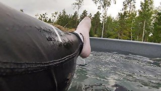 POV Sporty teen swimming with wetlook Nike Pro yoga pants and dirty white socks 😏😘