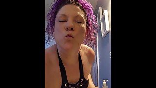 MILF PURPLE HAIR MAKEUP DANCING BIGBUTT BIG ASS TATTOOS HAPPY EXCITED