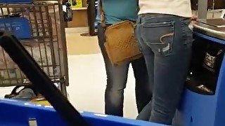 CANDID VERY SKINNY CHECKING OUT AT WALMART