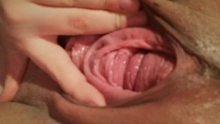 Open wide pussy and PUSH out, see cervix POV