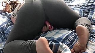 Spanking makes her soak through her yoga pants