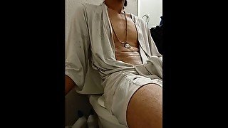 Twink in a bathrobe showing off his cock