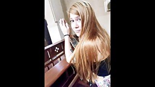 Horny girl touching herself in church