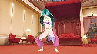 3D Hentai girl with blue hair masturbates her pussy and cums