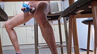 Under the table jerking handsfree cumshot