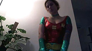 Beautiful and sexy babe posing for me in superman costume