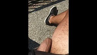 Gay twink jerking off on a public bench... almost got caught!