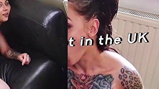 Inked whore Nayomi Sharp dommed before getting cum in mouth