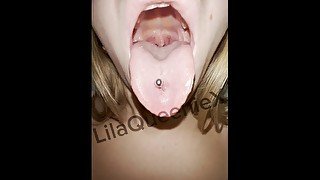 Long pierced tongue tricks hocking and spitting