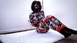 Cd Selfbondage In Camo Bodysuit Securely Gagged With Panties - Teaser Video