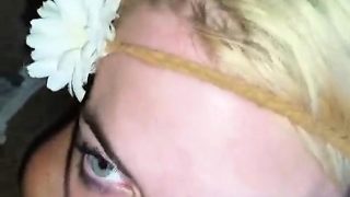 Facial cumshot blonde plays with dick and begs for facial