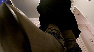 Trans Cowgirl steps on your face with her high heel boots POV