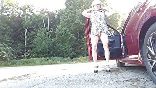 Blonde bimbo tits sissy slut exposed as public parking lot whore shows everything part 12