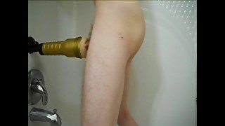 Hung guy using his Fleshlight in the shower