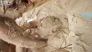 Super hot girl on girl mud wrestling action at it's finest indoors