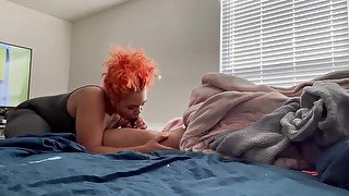 Lightskinned bbw gives sloppy blowjob in the morning