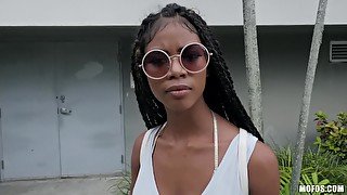 POV Public Pickup with young ebony - Slutty Survey - Big Black Tits